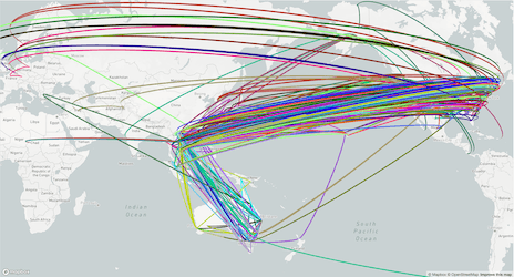 image of the map with Show arcs as the only layer selected