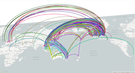 image of the map with Show arcs as the only layer selected