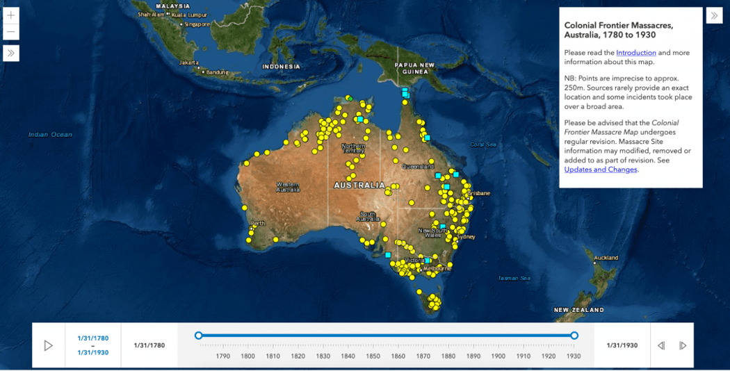 image of the 'Colonial Frontier Massacres, Australia, 1788 to 1930' Map